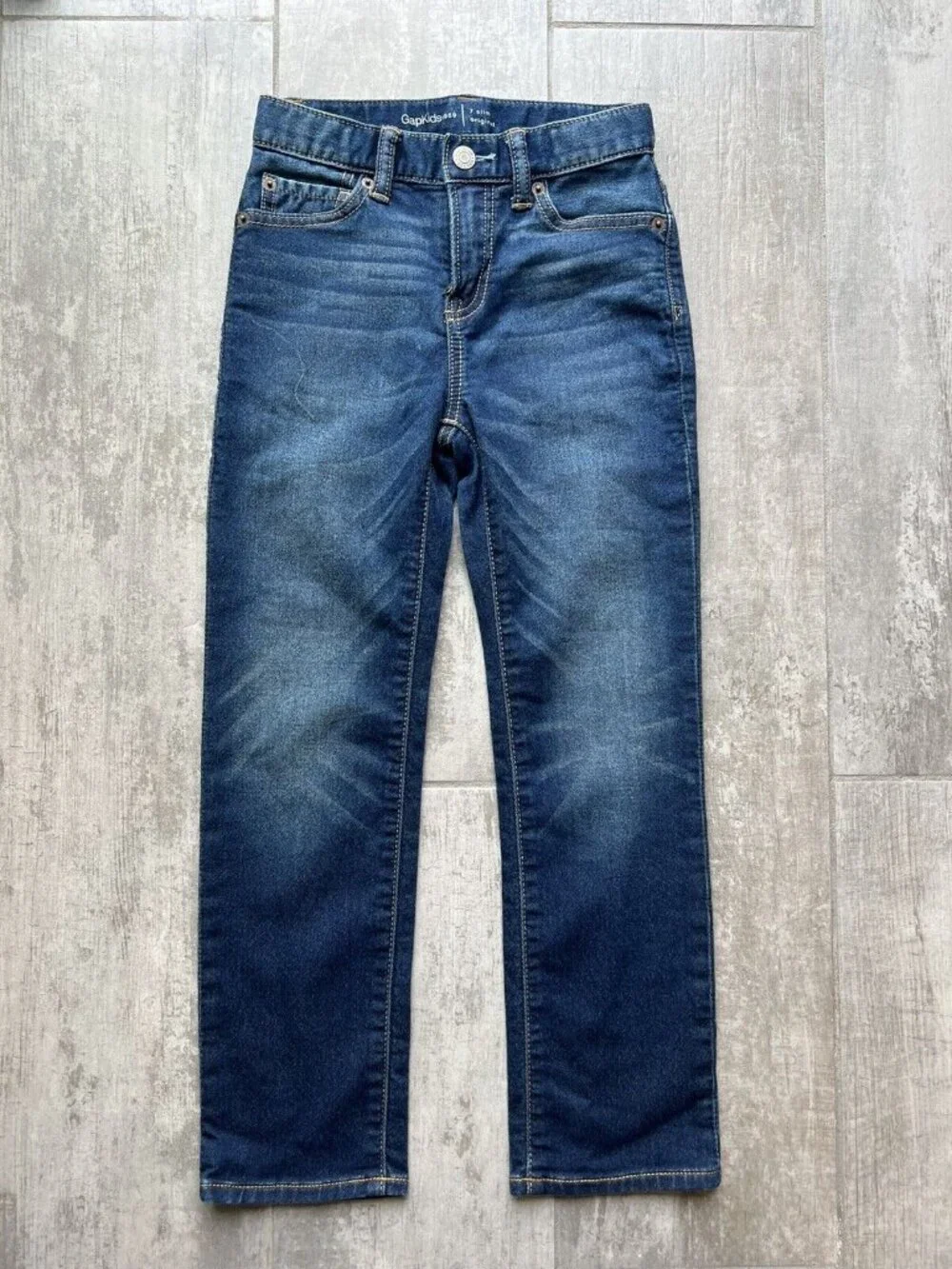 Gap Kids Straight Leg Dark Wash Stretch Jeans Boys 7 Slim Original Pants School.